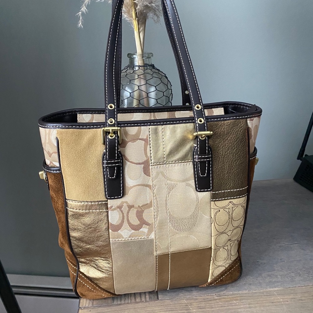 Coach Signature Gold Patchwork Tote